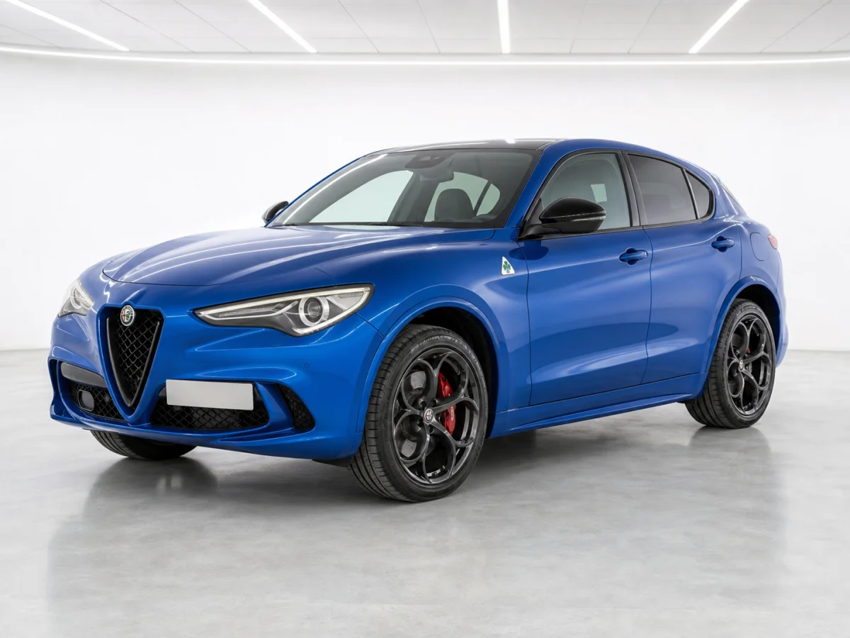 2025 Alfa Romeo Stelvio Quadrifoglio in a white LED showroom