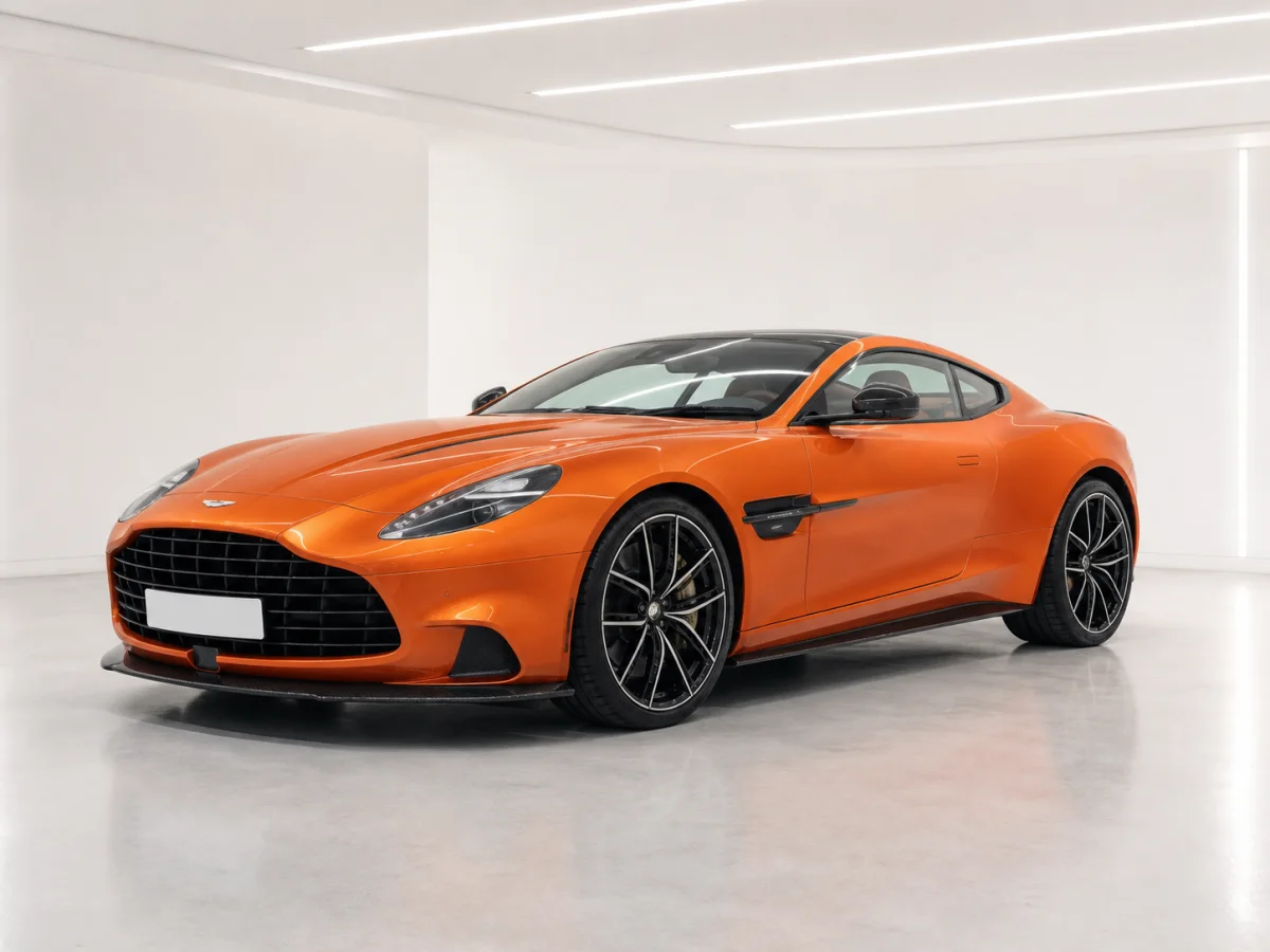 2026 Aston Martin Vanquish V12 in a white LED showroom