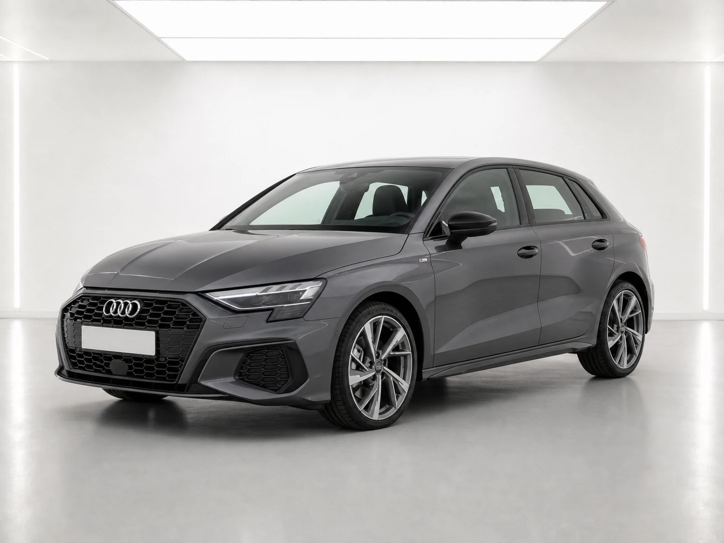 2026 Audi A3 Sportback S line 35 TFSI in a white LED showroom