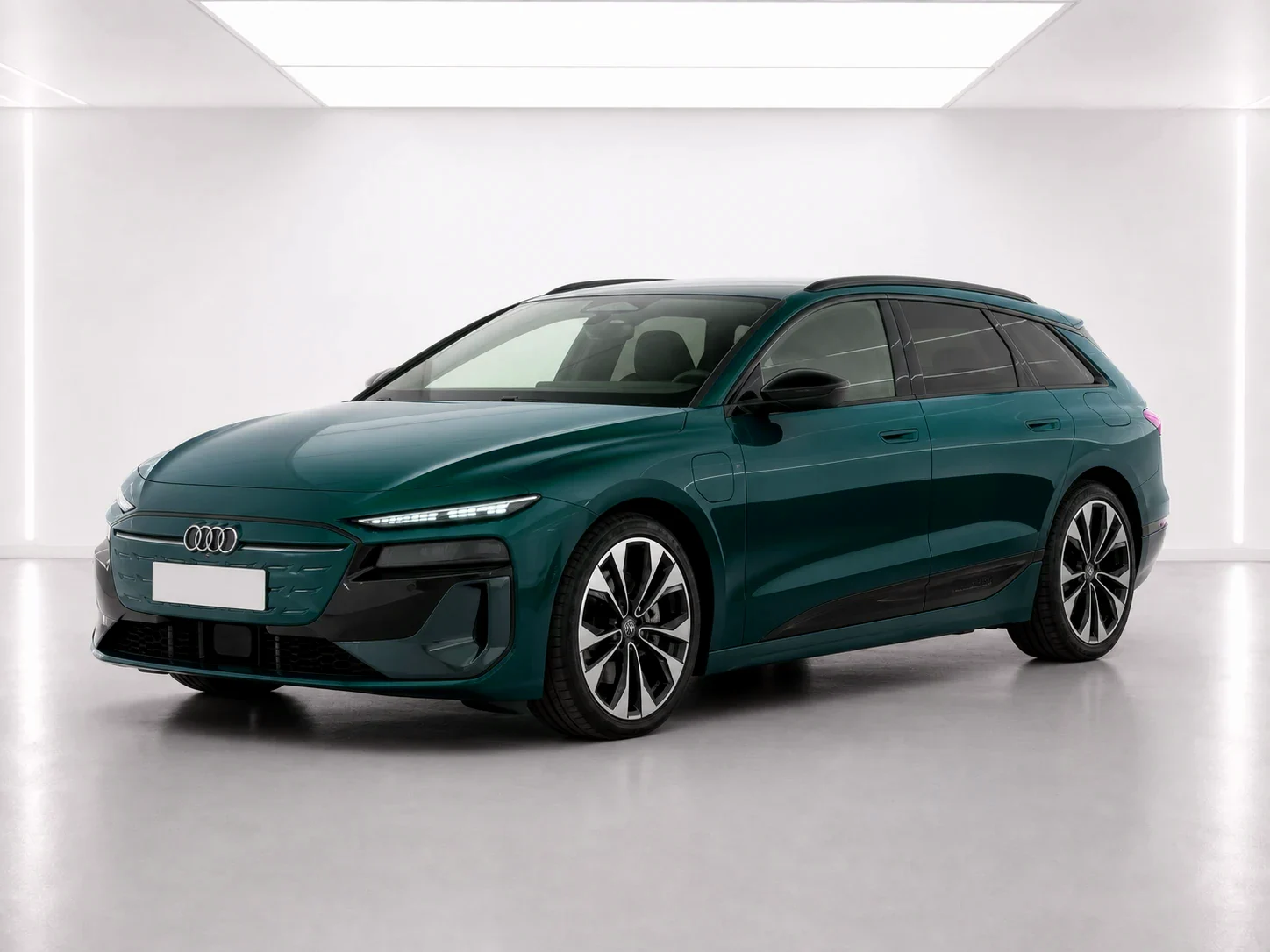 2026 Audi A6 Avant e-tron Performance S line in a white LED showroom