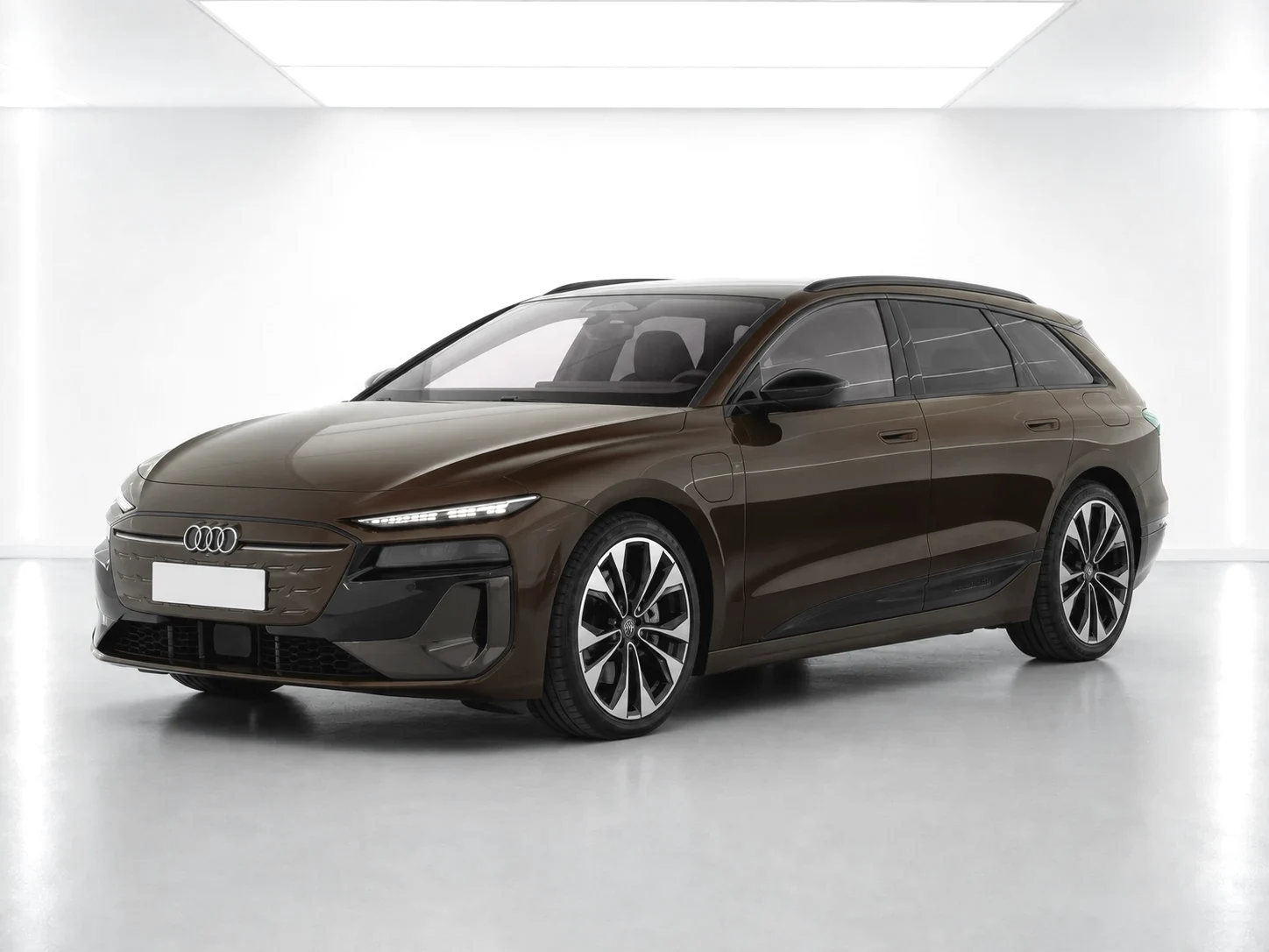 2026 Audi A6 Avant e-tron Performance S line in a white LED showroom