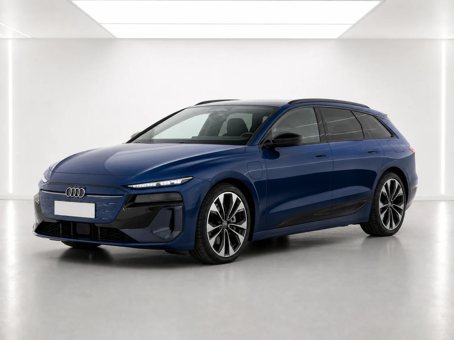 2026 Audi A6 Avant e-tron Performance S line in a white LED showroom
