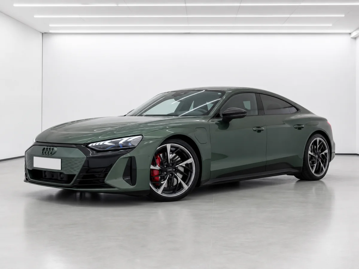 2026 Audi RS e-tron GT performance in a white LED showroom