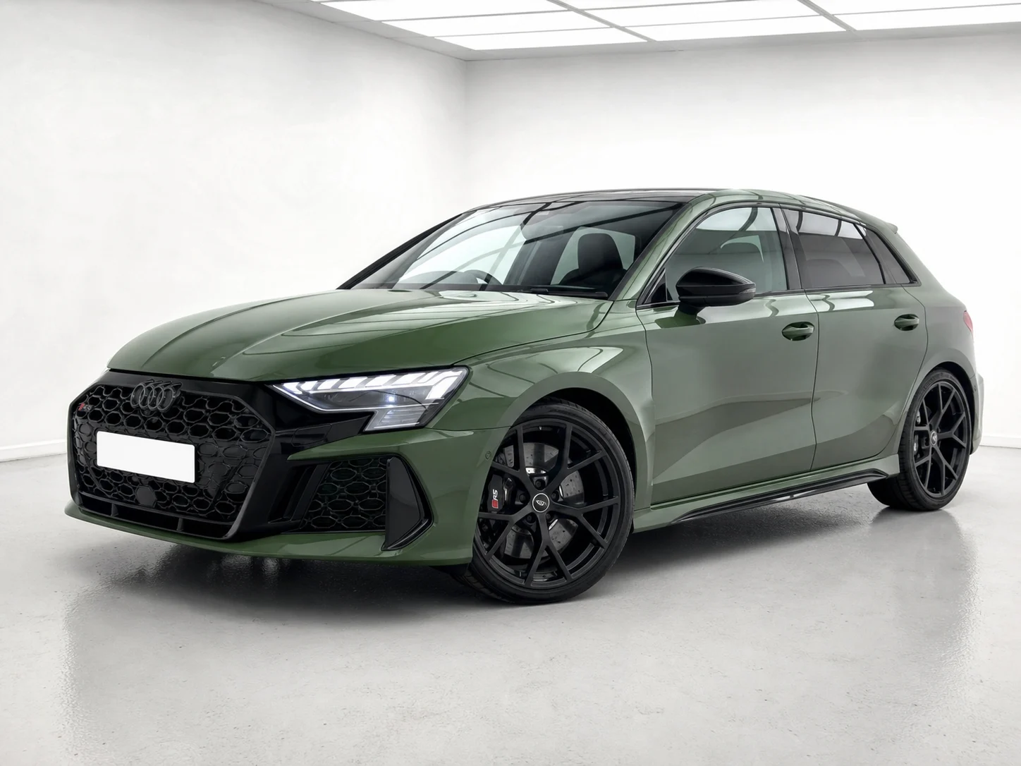 2026 Audi RS 3 Sportback S tronic in a white LED showroom