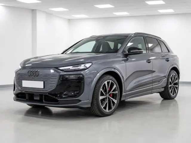 2026 Audi Q6 e-tron quattro S line photographed from the front-left in the K-CARS showroom