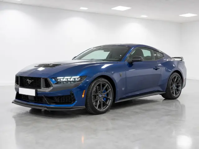 2026 Ford Mustang Dark Horse 10-speed photographed from the front-left in the K-CARS showroom