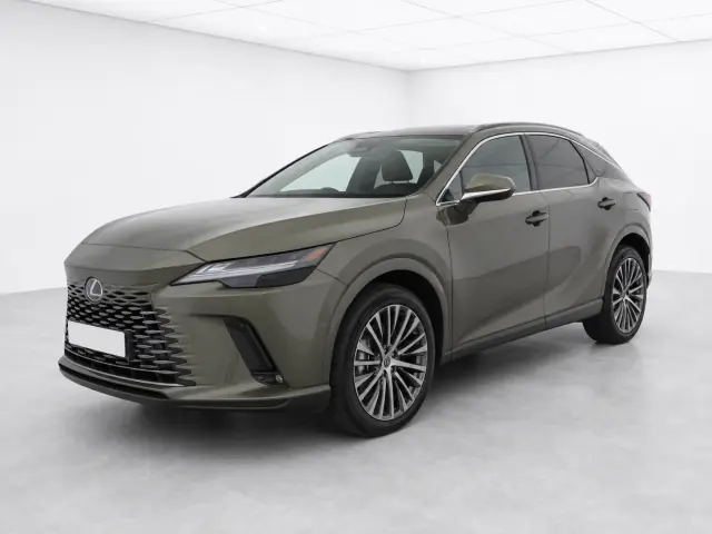 2026 Lexus RX 450h+ Takumi photographed from the front-left in the K-CARS showroom