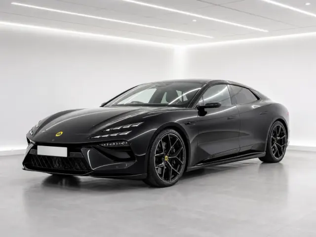2026 Lotus Emeya R photographed from the front-left in the K-CARS showroom
