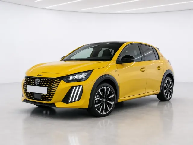 2026 Peugeot E-208 GT photographed from the front-left in the K-CARS showroom
