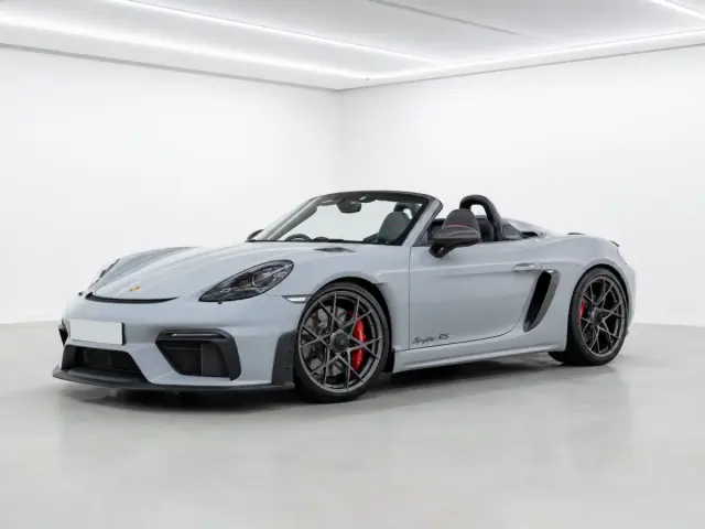 2025 Porsche 718 Spyder RS PDK photographed from the front-left in the K-CARS showroom