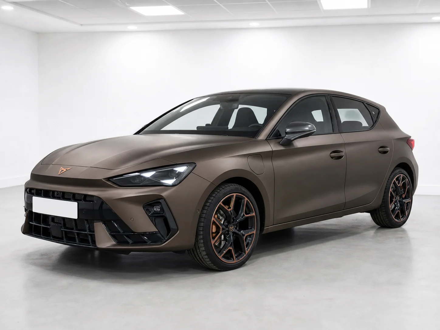 2026 Cupra Leon VZ3 e-HYBRID DSG in a white LED showroom
