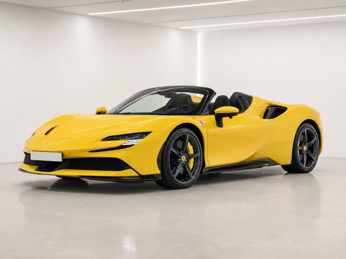 2025 Ferrari SF90 Spider Assetto Fiorano in a white LED showroom