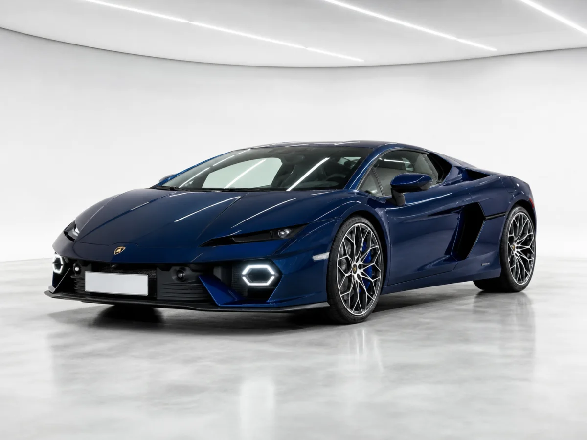 2026 Lamborghini Temerario V8 Hybrid in a white LED showroom