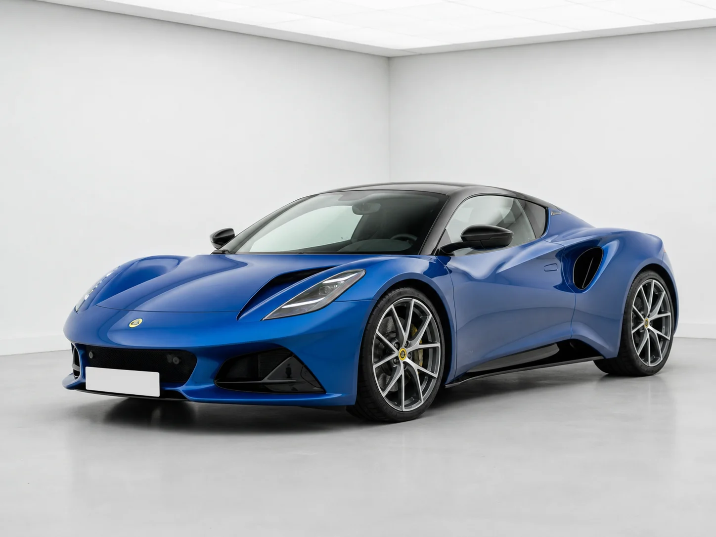 2026 Lotus Emira V6 First Edition in a white LED showroom