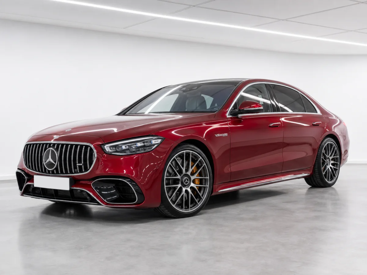 2026 Mercedes-AMG S 63 E Performance Premium Plus in a white LED showroom