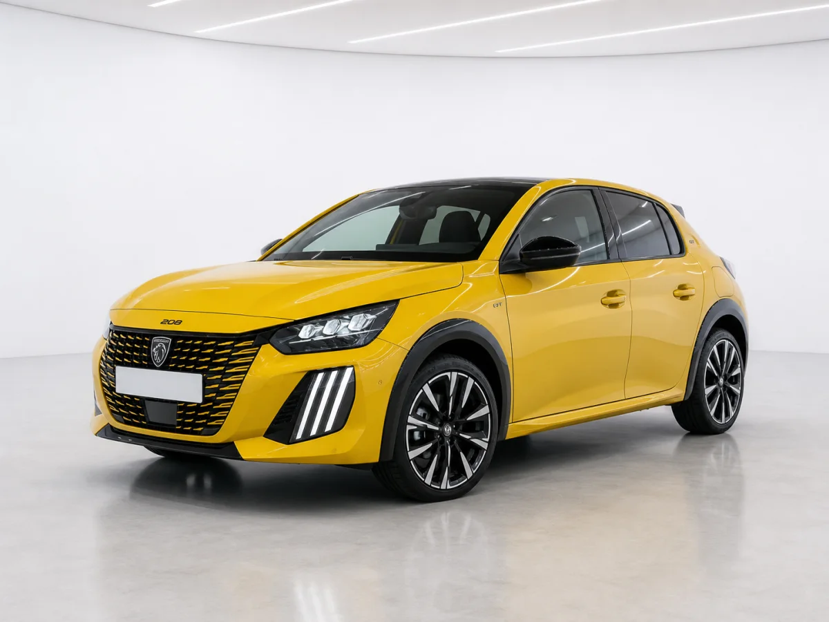 2026 Peugeot E-208 GT in a white LED showroom