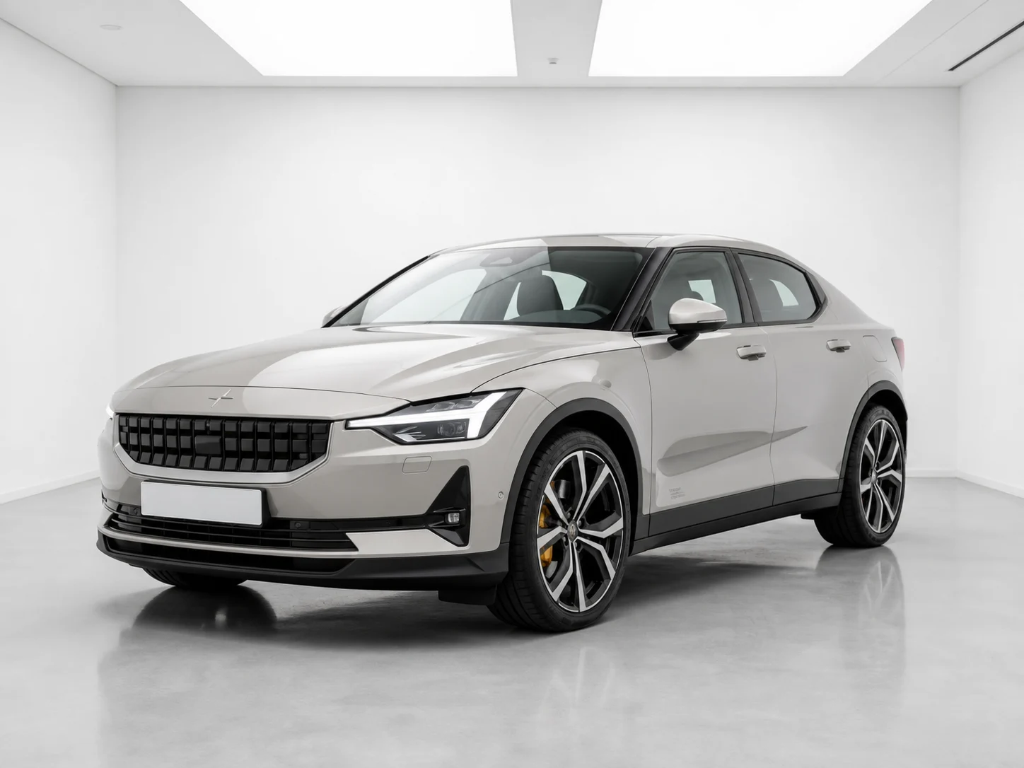 2026 Polestar 2 Long range Dual motor Performance in a white LED showroom