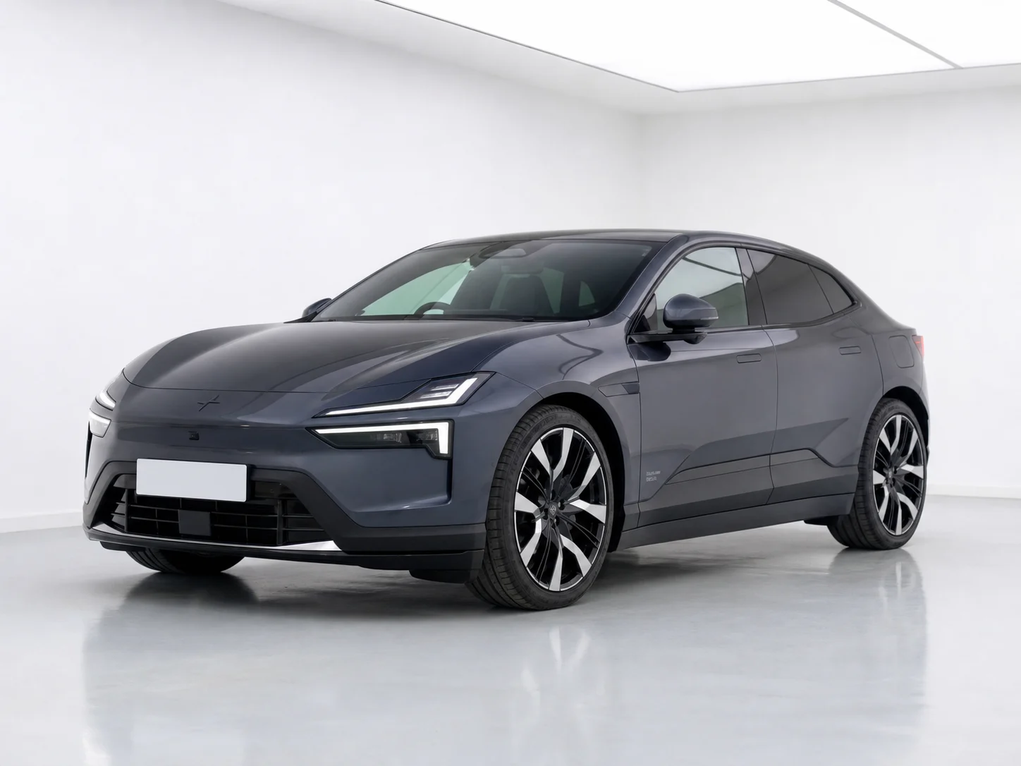 2026 Polestar 4 Long range Dual motor in a white LED showroom