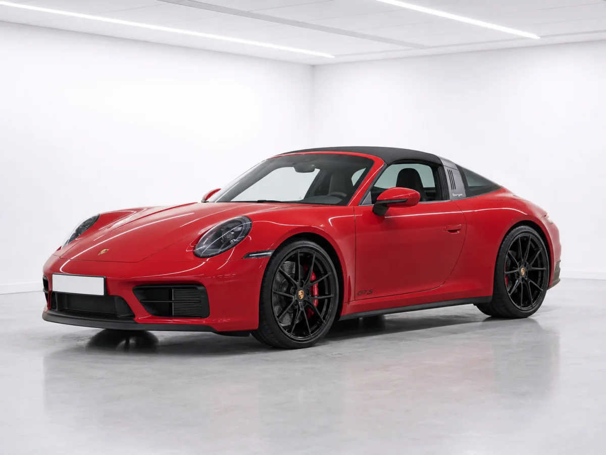 2026 Porsche 911 Targa 4 GTS T-Hybrid PDK in a white LED showroom