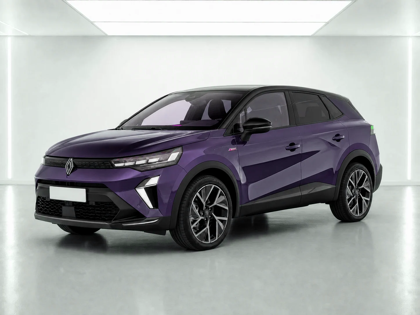2026 Renault Symbioz Iconic Esprit Alpine full hybrid E-Tech 160 in a white LED showroom