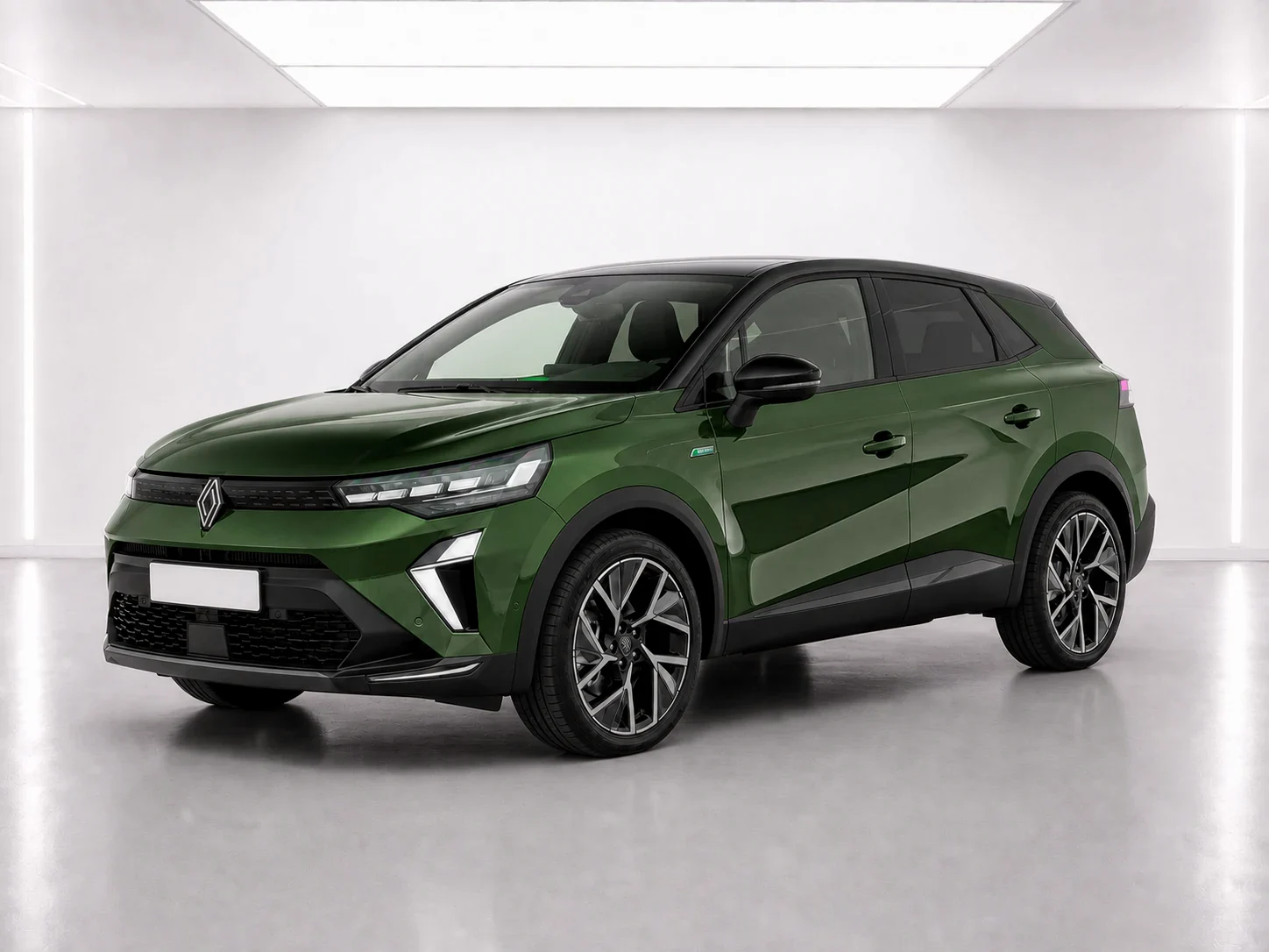 2026 Renault Symbioz Iconic Esprit Alpine full hybrid E-Tech 160 in a white LED showroom
