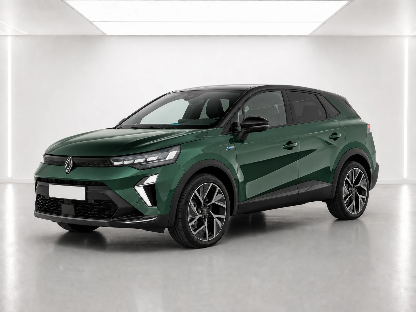 2026 Renault Symbioz Iconic Esprit Alpine full hybrid E-Tech 160 in a white LED showroom