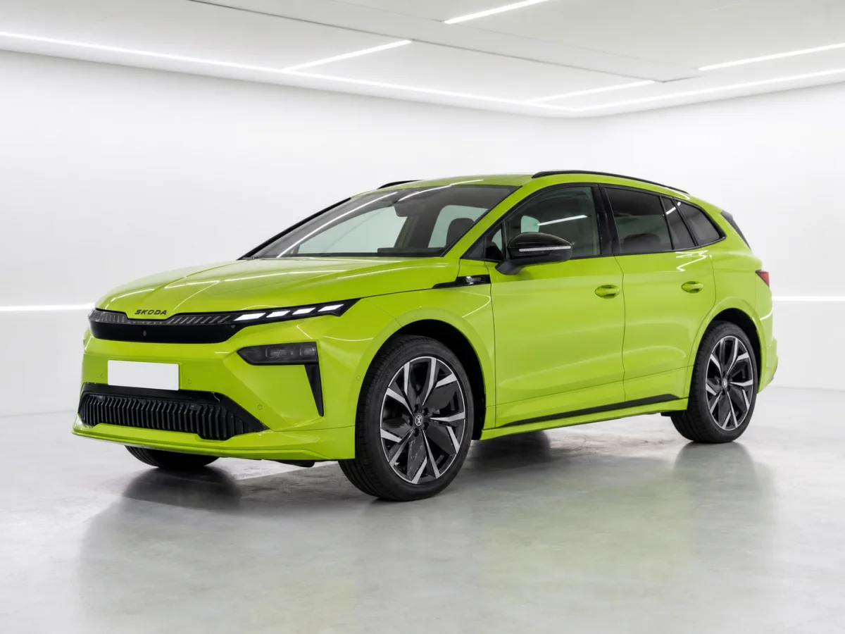 2026 Skoda Enyaq 85x SportLine Plus in a white LED showroom