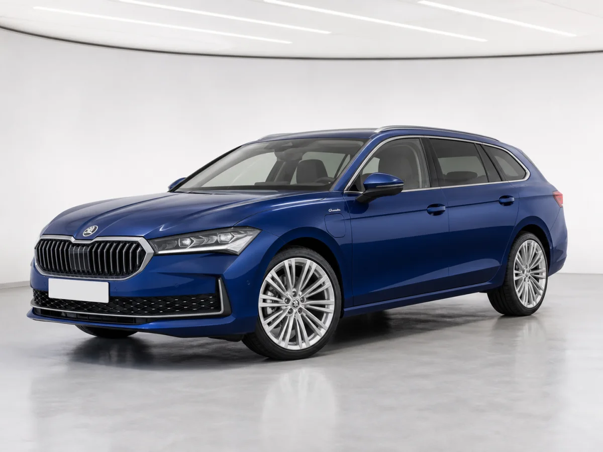 2026 Skoda Superb Estate Laurin & Klement iV in a white LED showroom