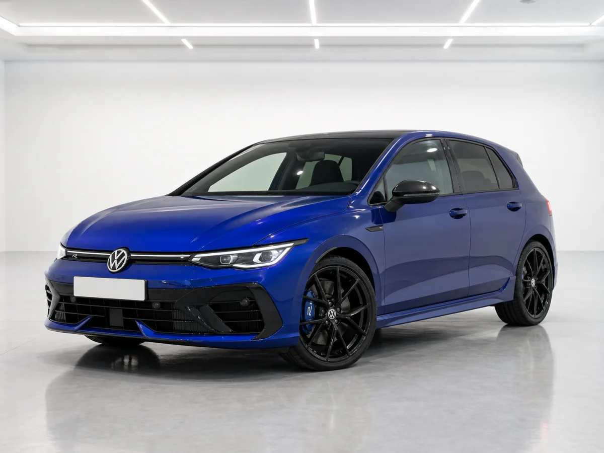 2026 Volkswagen Golf R Black Edition DSG in a white LED showroom