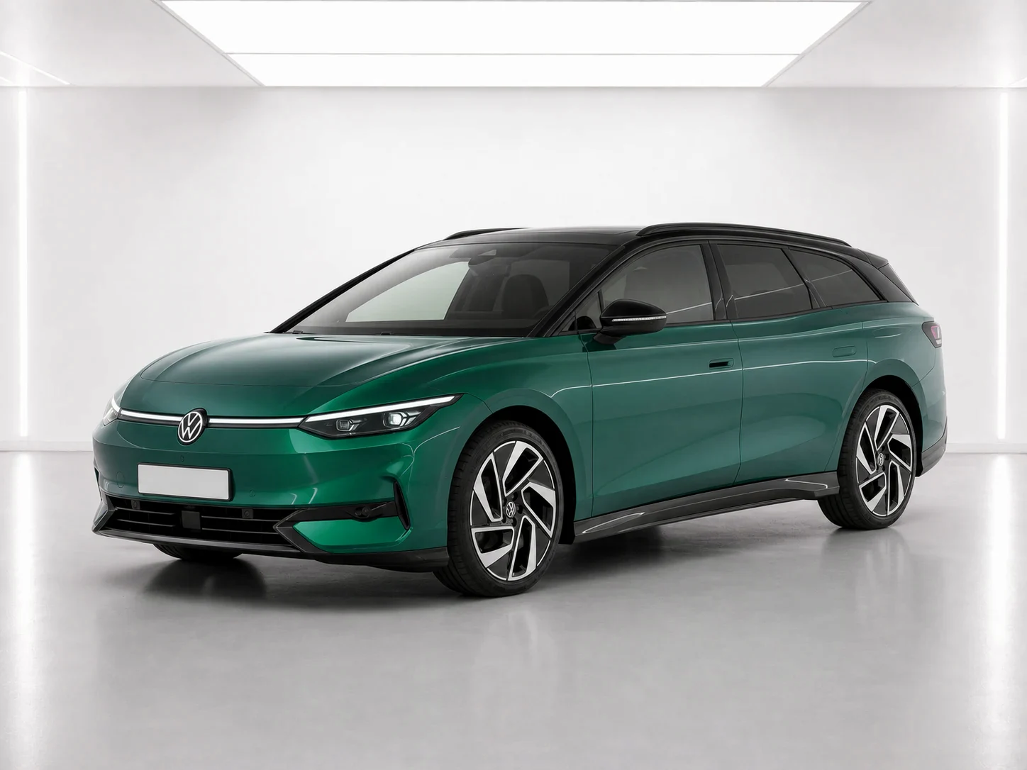 2026 Volkswagen ID.7 Tourer Pro S Match Plus in a white LED showroom