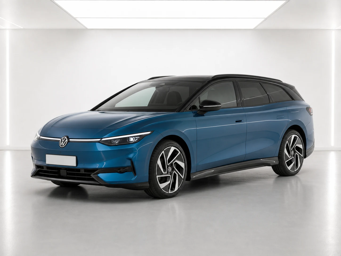 2026 Volkswagen ID.7 Tourer Pro S Match Plus in a white LED showroom