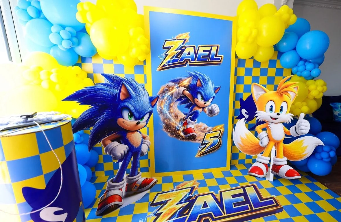 Blue & yellow birthday backdrop